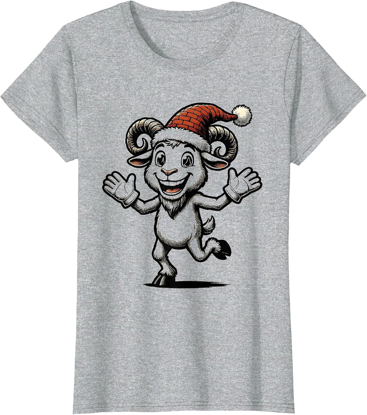 Goat Character Retro Cartoon Christmas Novelty T-Shirt - Heather Grey