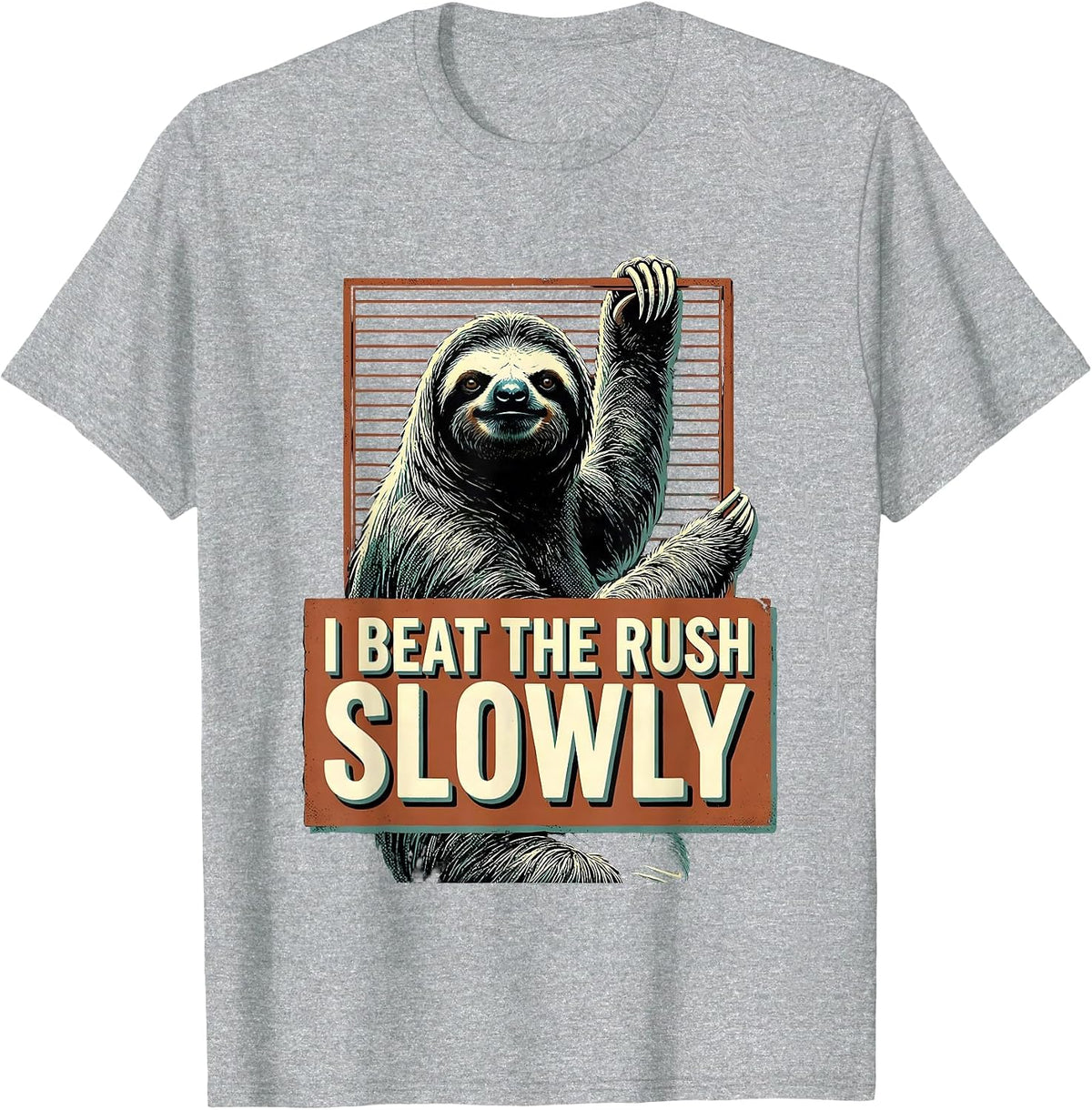 Men's I Beat The Rush Slowly Funny Sloth Lover Humor T-Shirt - Heather Grey