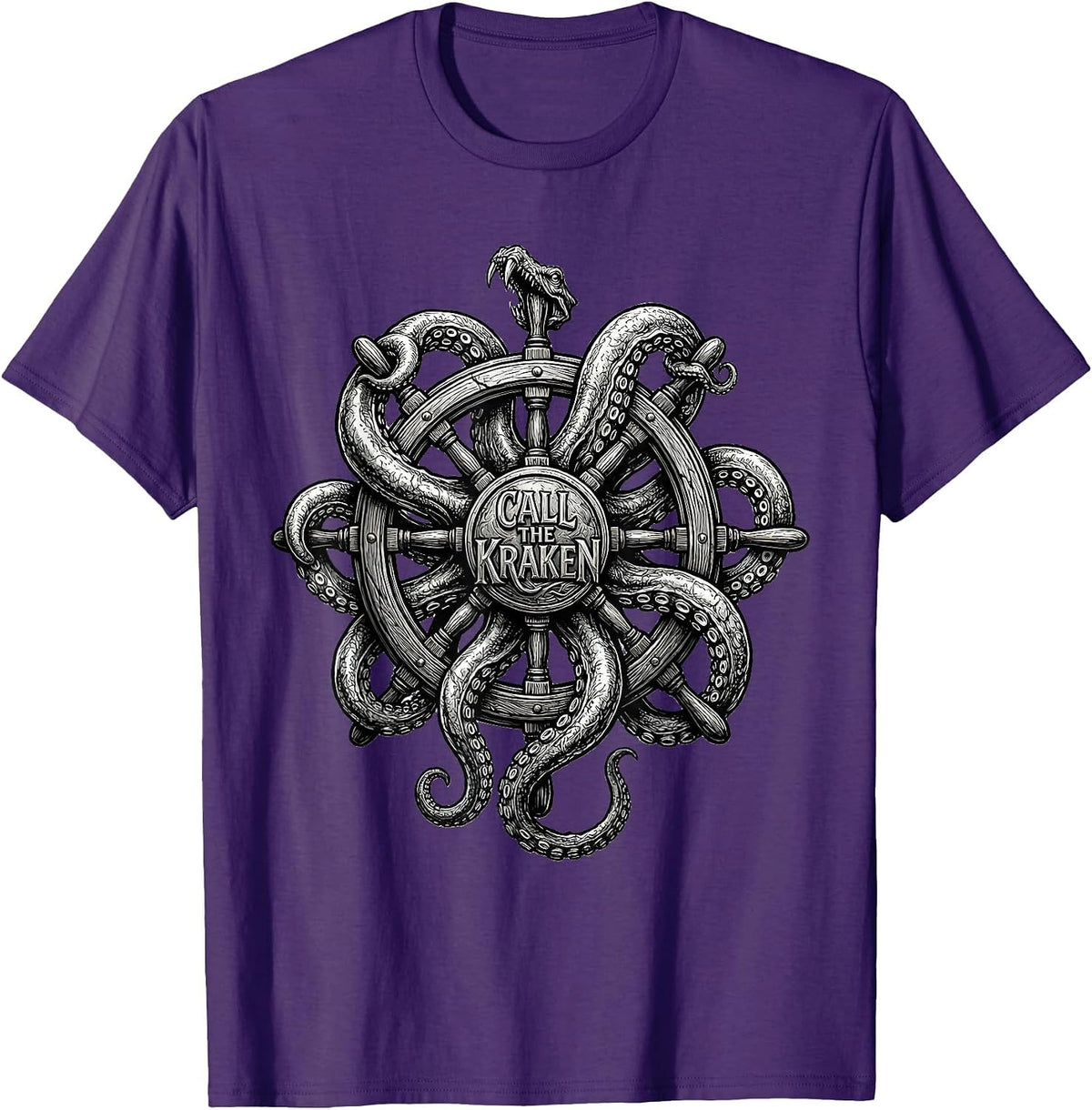 Call The Kraken Line Art Octopus Kraken Marine Animal Lover T-Shirt - Purple