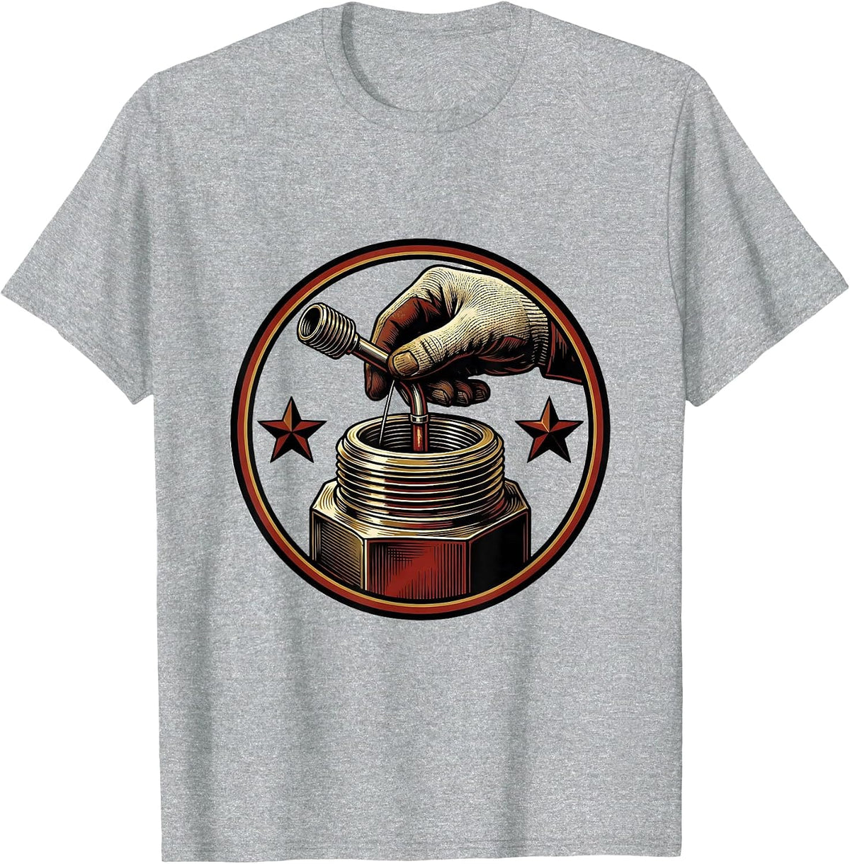 Men's Sealed Pipe Union Badge Funny Plumber Pipefitter Occupation T-Shirt - Heather Grey