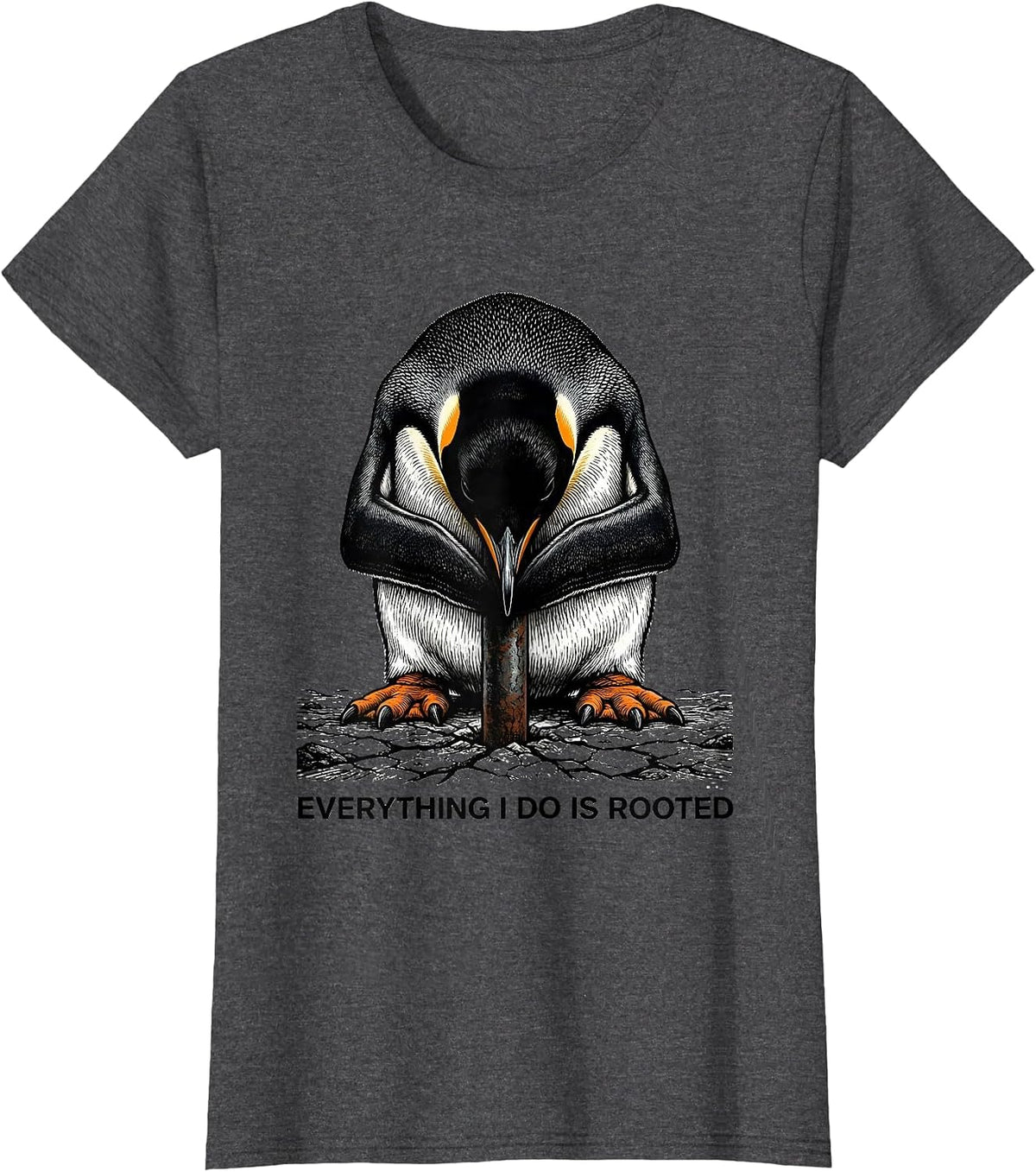 Women's Everything I Do Is Rooted Funny Penguin Martial Arts Humor T-Shirt - Dark Heather Grey