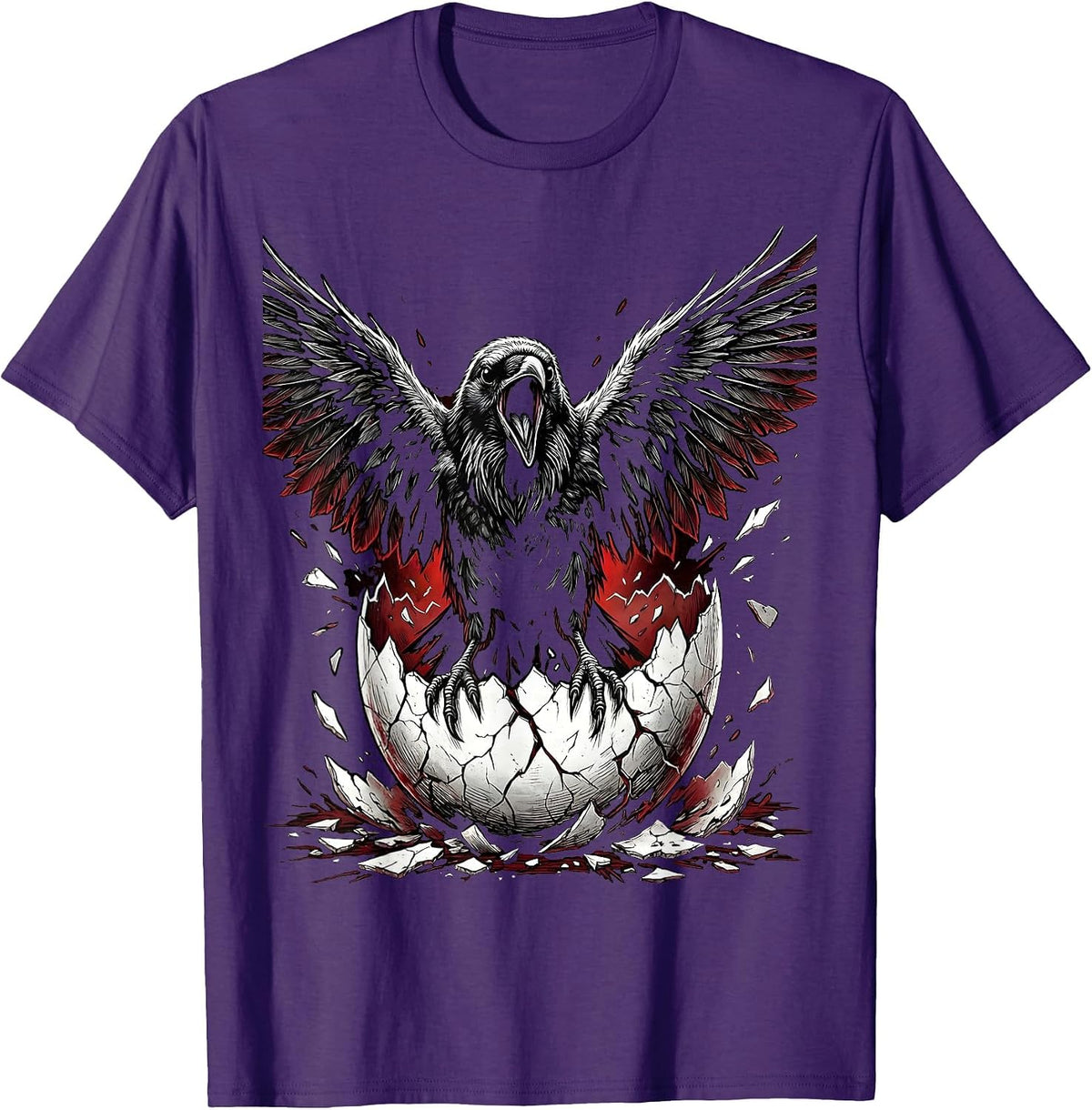 Crow Emerging From Broken Eggshell Illustration T-Shirt - Purple