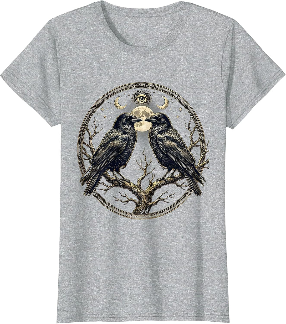 Women's Two Crows on a Branch Graphic Design T-Shirt - Heather Grey
