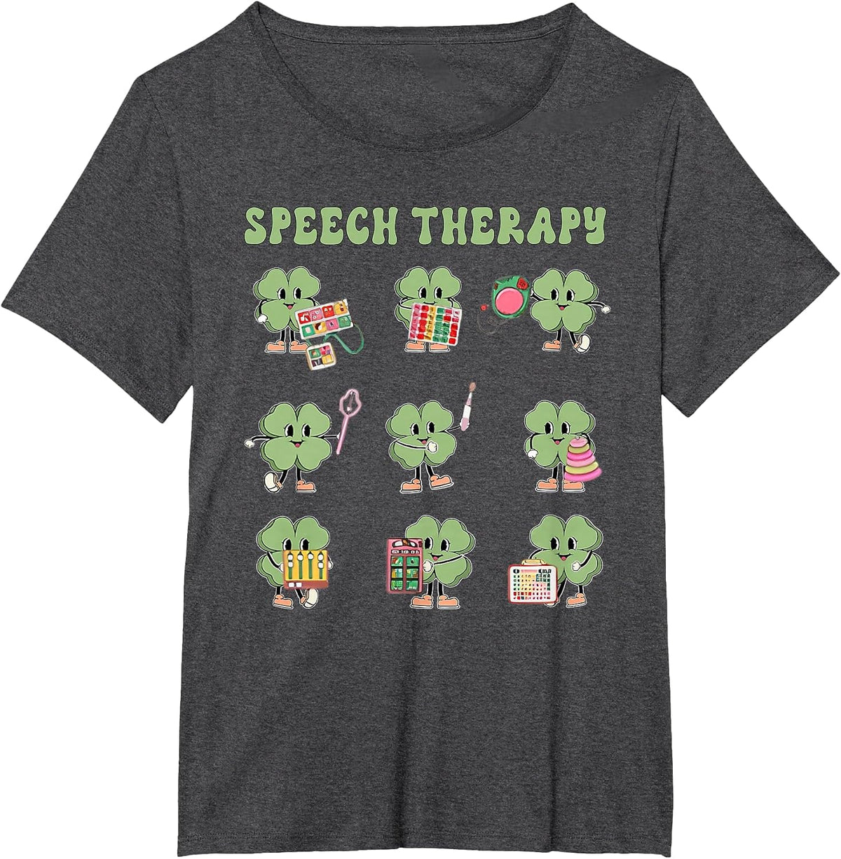 Funny Shamrock Speech Therapy St Patrick's Day SLP Therapist T-Shirt - Dark Heather Grey