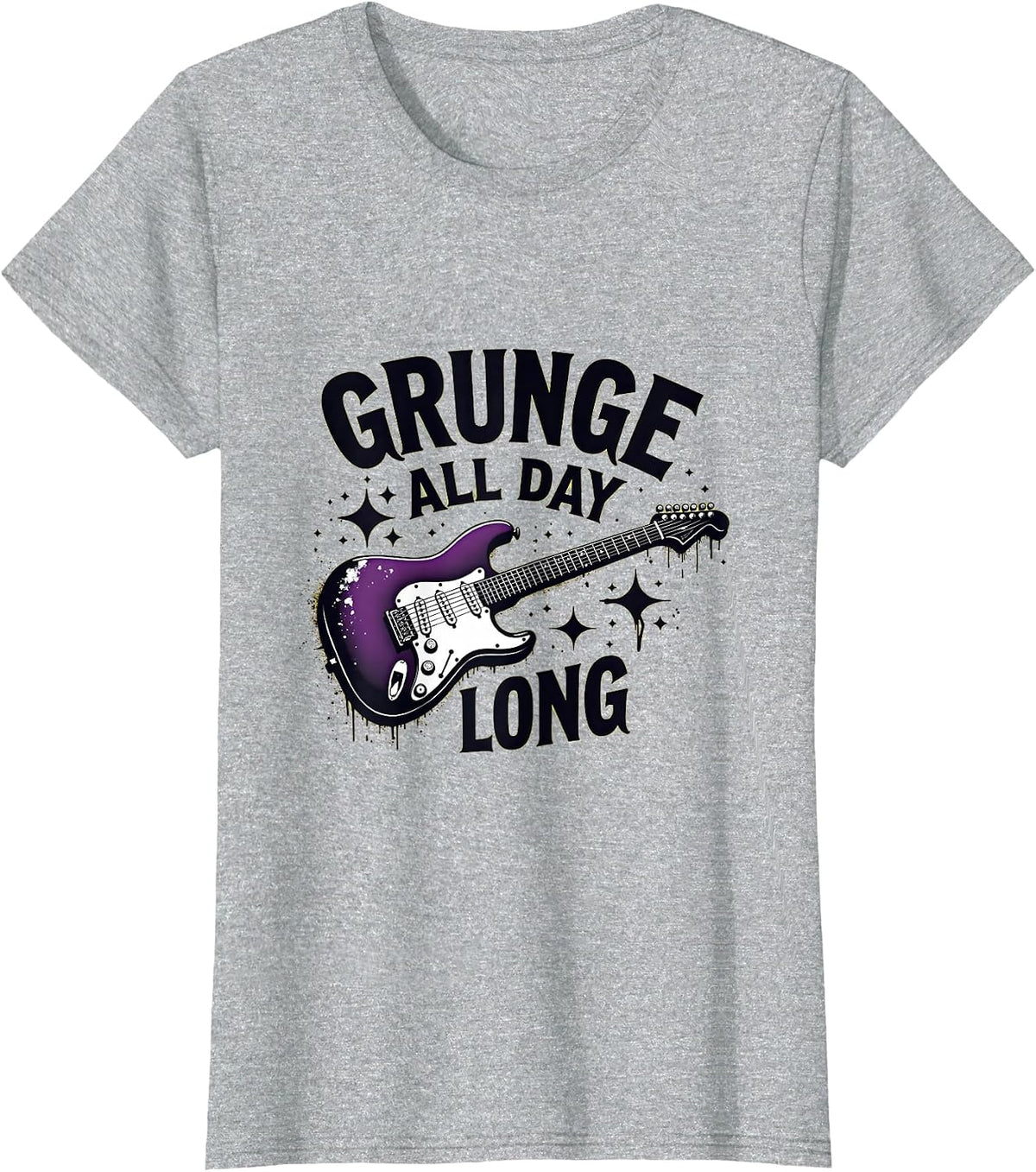 Grunge All Day Long Vintage Music Design T-Shirt - Heather Grey