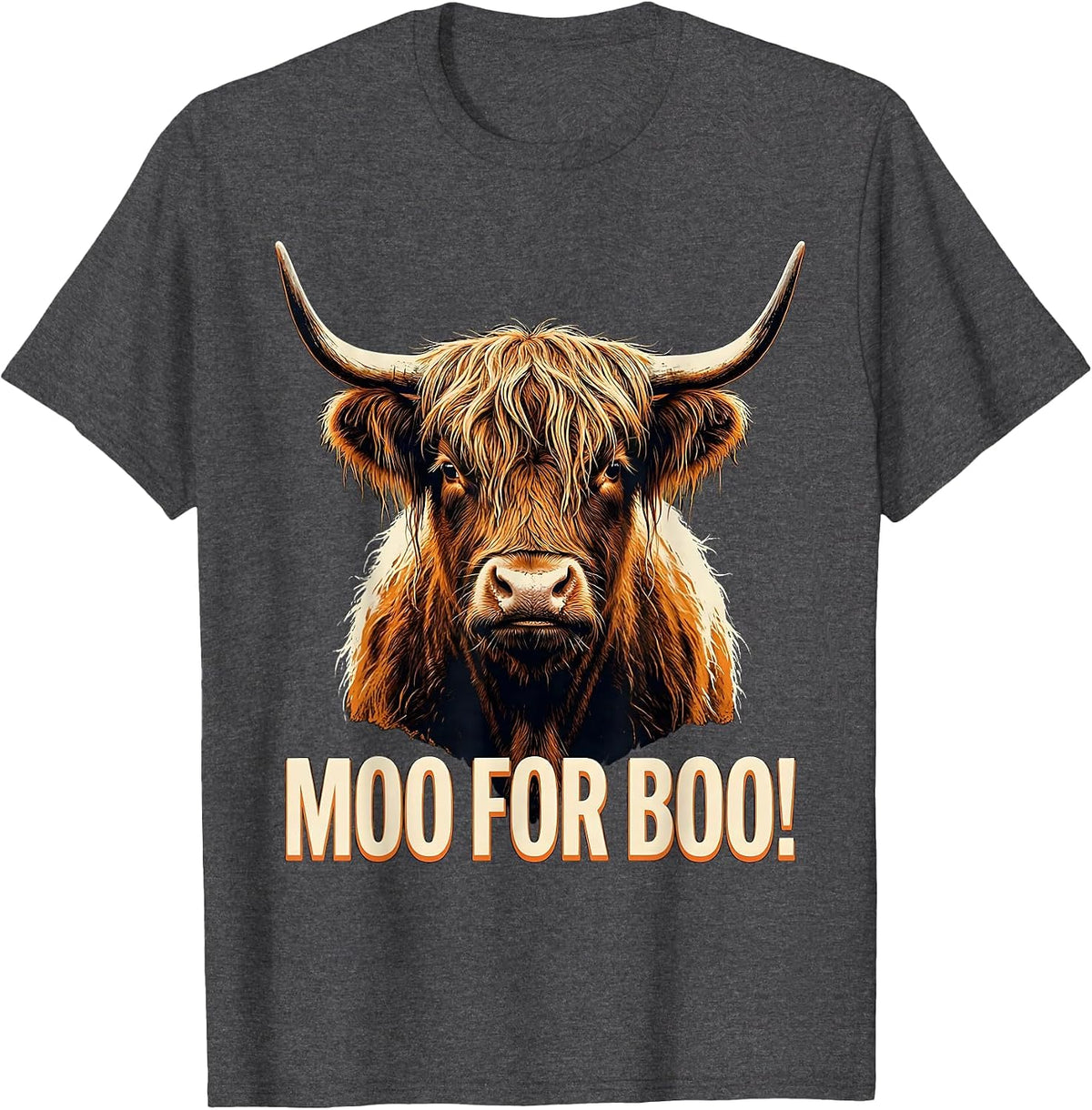 Moo For Boo! Whimsical Highland Cow Halloween Fall Humor T-Shirt - Dark Heather Grey