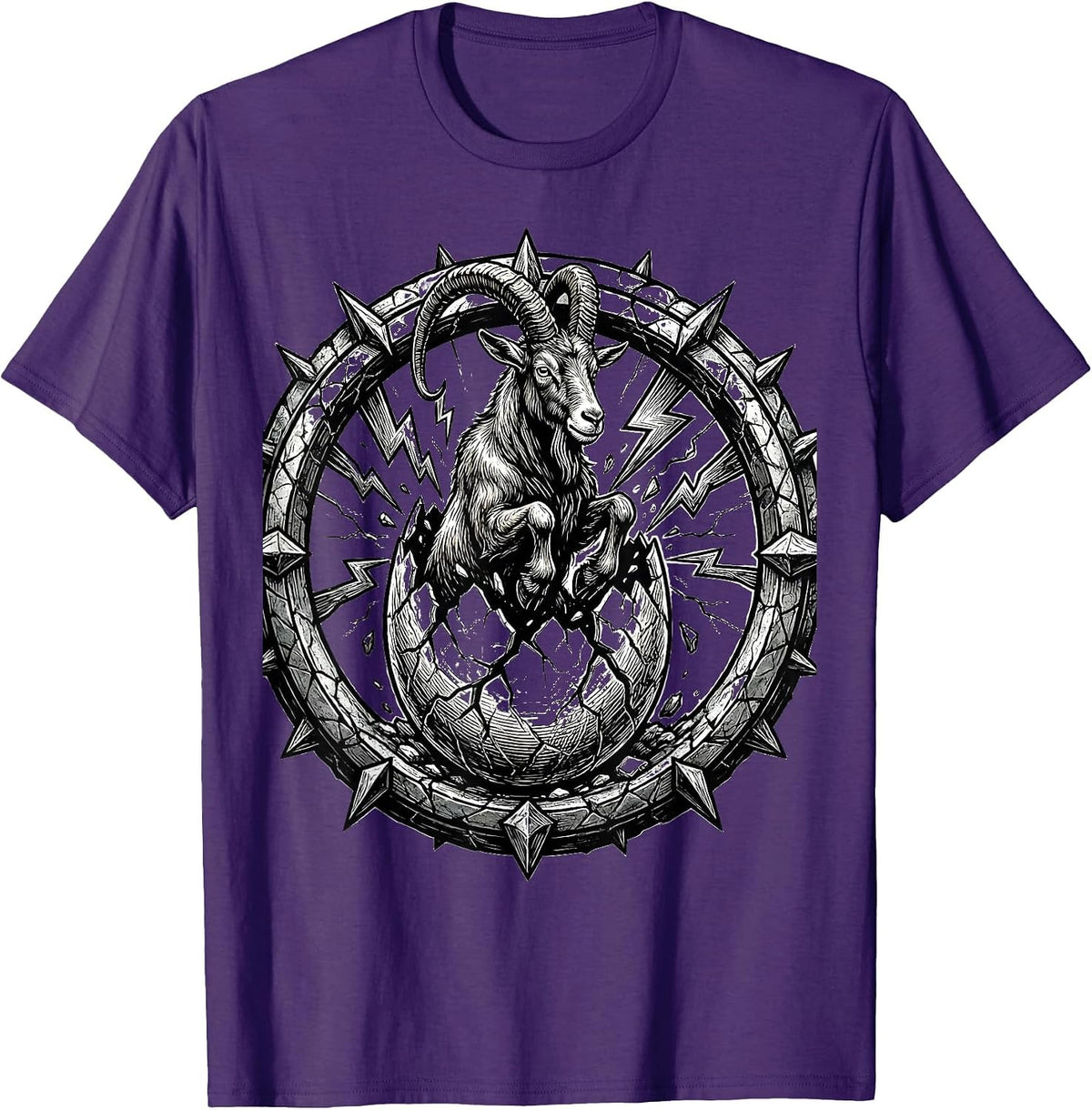 Goat Emerging From Cracked Thunder Egg T-Shirt - Purple