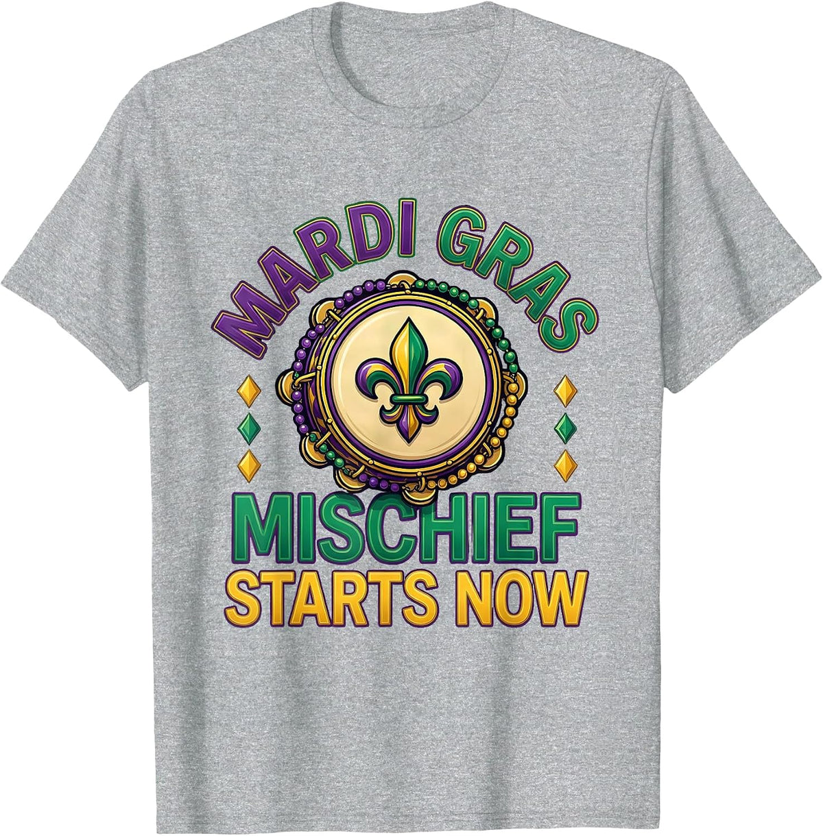 Men's Mardi Gras, Mischief Starts Now Colorful Carnival Party T-Shirt - Heather Grey
