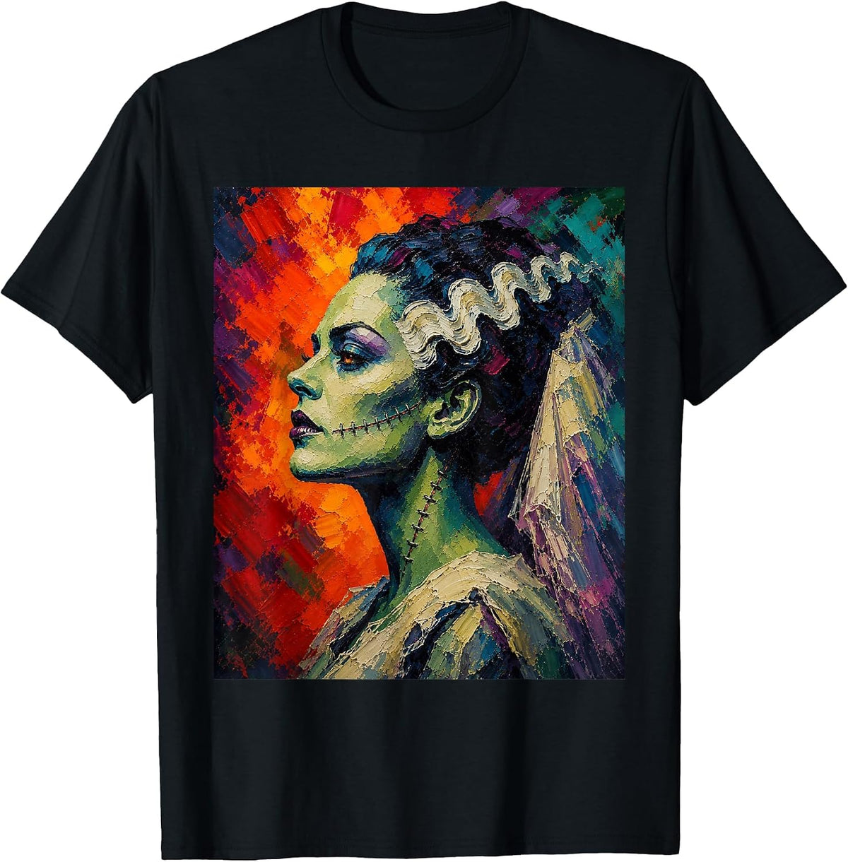 Bride and Frankenstein The Lover Halloween Matching Couple T-Shirt - Black