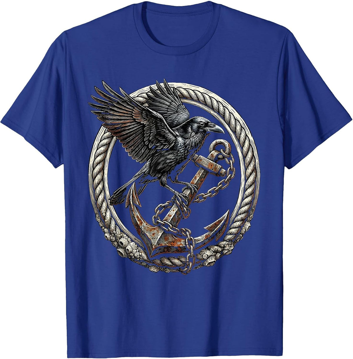 Men's Crow Perched on Rusted Anchor Illustration T-Shirt - Royal Blue