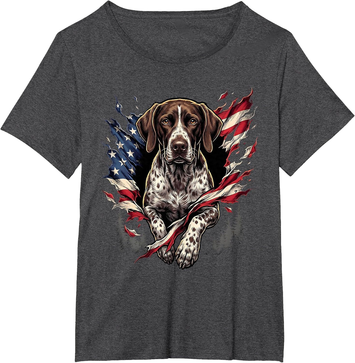 German Shorthaired Pointer American Flag GSP 4th of July T-Shirt - Dark Heather Grey