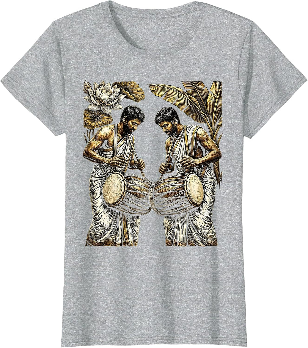Onam Chenda Drummers Traditional Mundu Illustration T-Shirt - Heather Grey