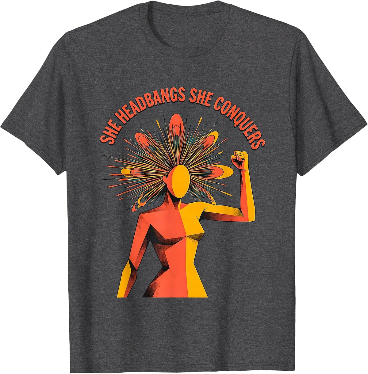 She Headbangs She Conquers Rock Music Design T-Shirt - Dark Heather Grey