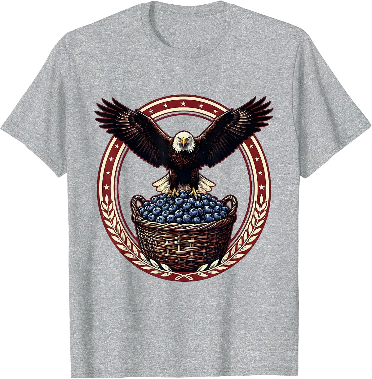 Men's Bald Eagle Blueberry Basket Patriotic Graphic T-Shirt - Heather Grey