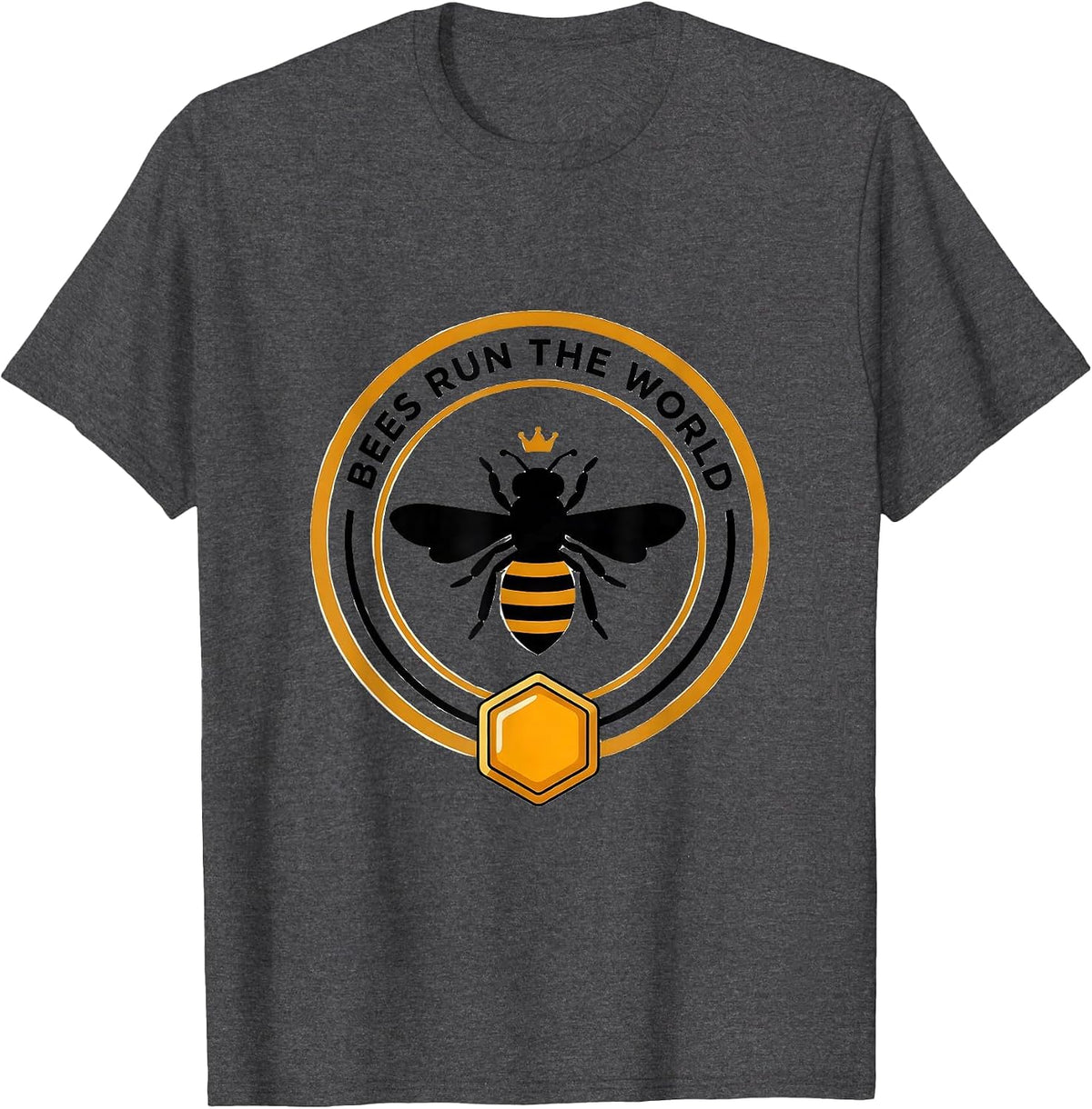 Men's Bees Run The World Bee Lover Design T-Shirt - Dark Heather Grey