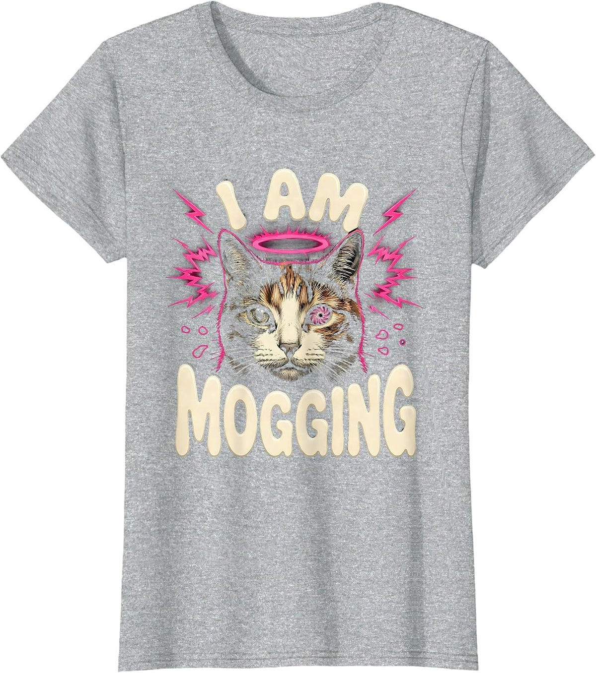 Women's I Am Mogging Funny Cat Meme Bootleg Graphic T-Shirt - Heather Grey