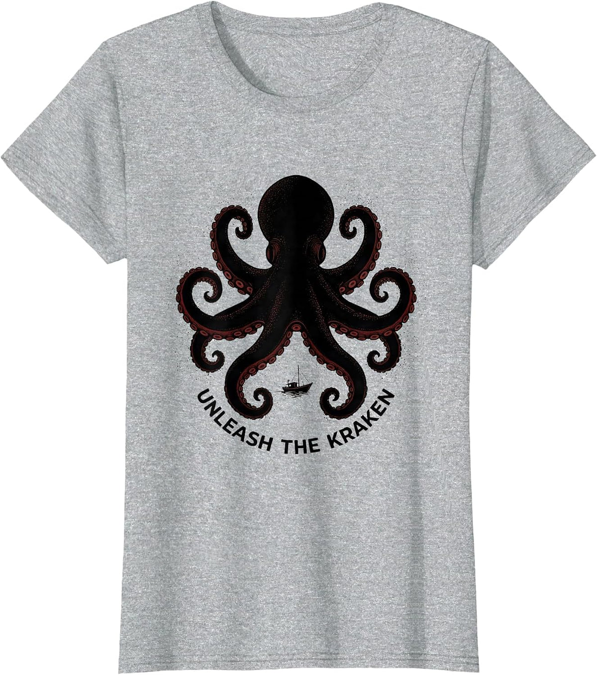 Women's Unleash The Kraken Blackwork Dotwork Octopus Lover Vintage T-Shirt - Heather Grey