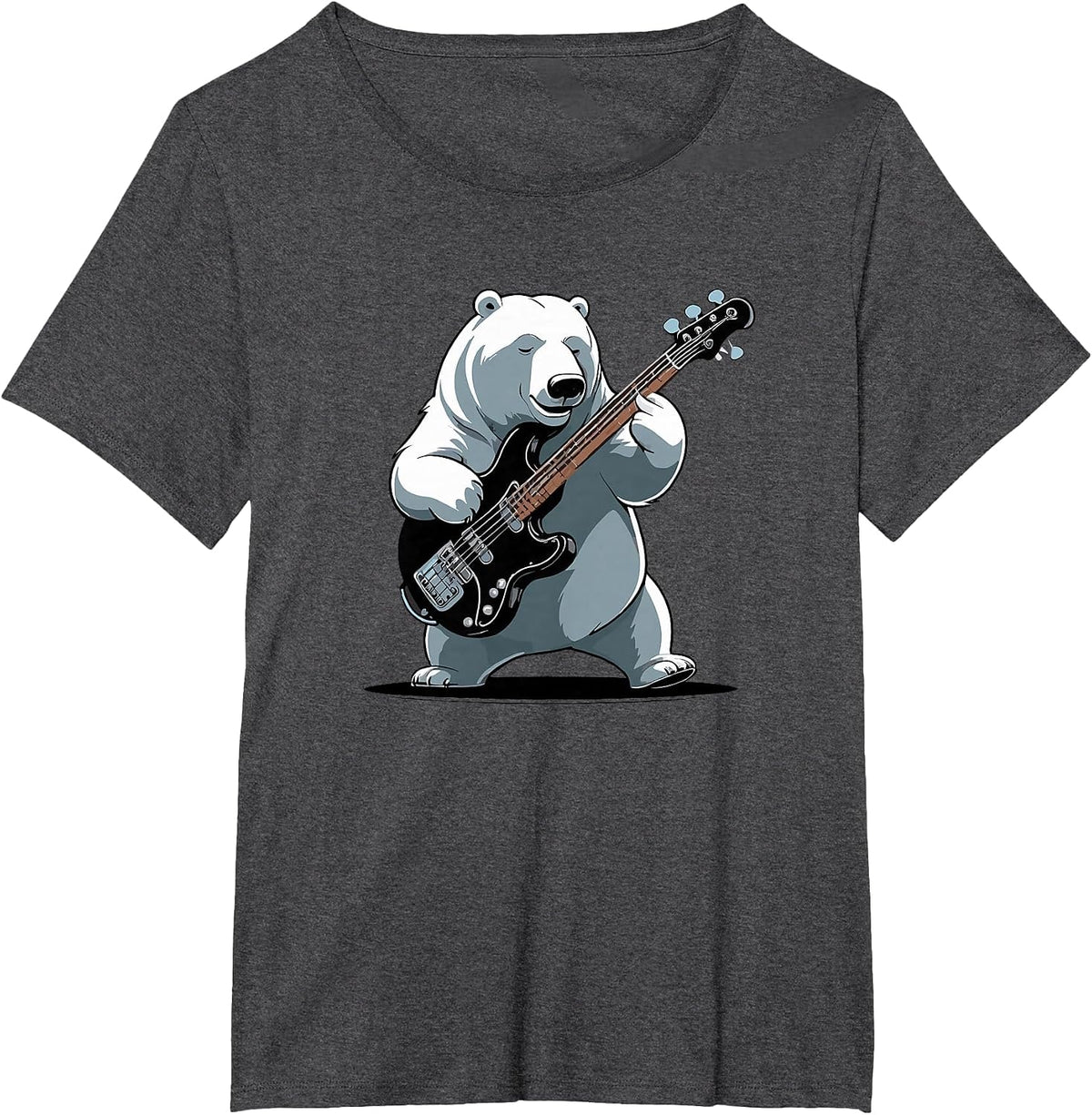 Bear Playing Bass Guitar, Polar Bear Guitarist T-Shirt - Dark Heather Grey