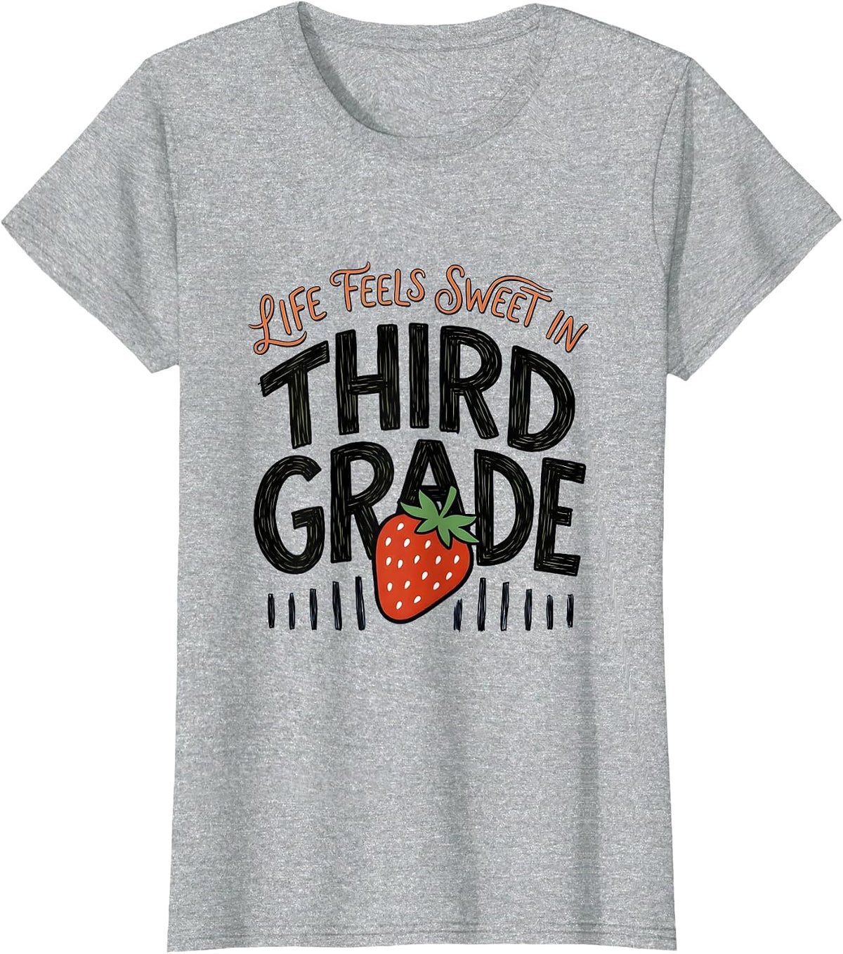 Life Feels Sweet In Third Grade Strawberry Teacher Back T-Shirt - Heather Grey