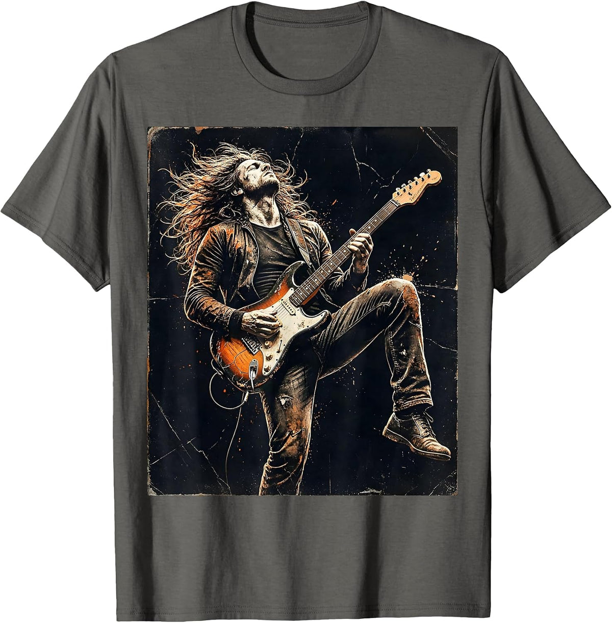 Rock Guitarist Mid-Shred Stage Performance Tee T-Shirt - Asphalt Grey