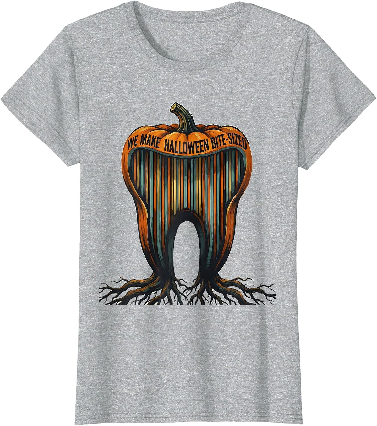 We Make Halloween Bite-Sized Funny Dental Squad Halloween T-Shirt - Heather Grey