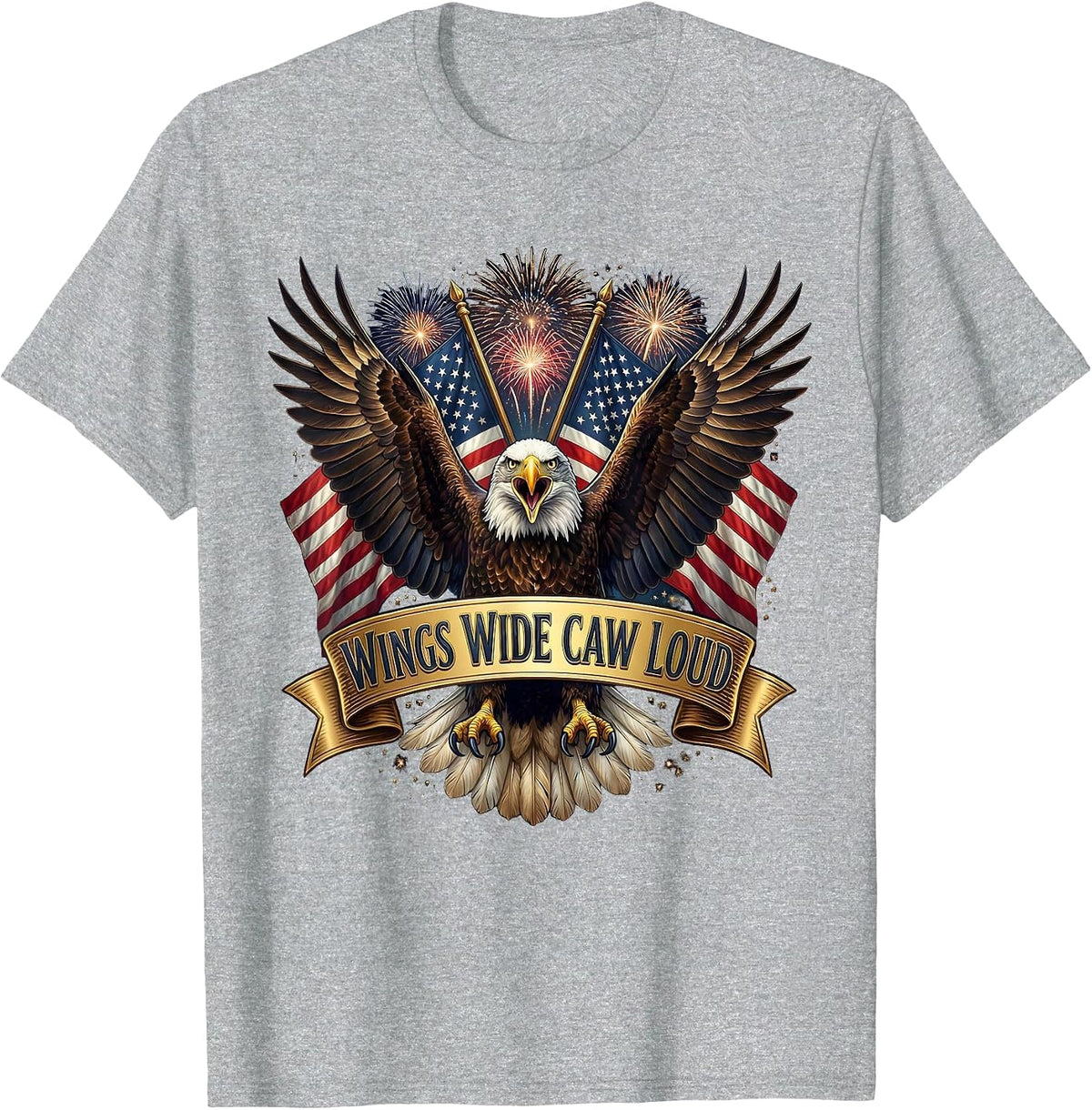 Men's Wings Wide Caw Loud Crow Bird Design T-Shirt - Heather Grey