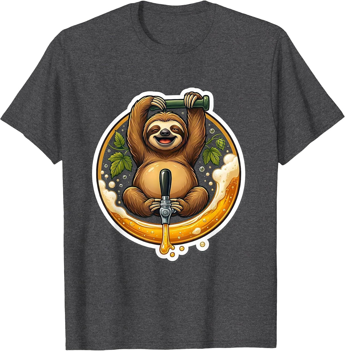 Sloth Beer Pour Funny Craft Beer Lover Gift T-Shirt - Dark Heather Grey