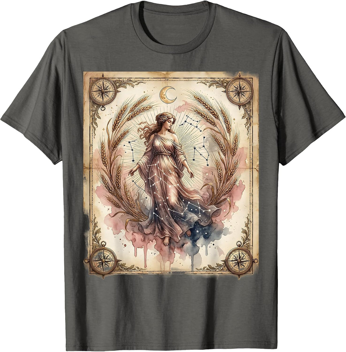 Vintage Celestial Map Virgo Maiden Astrology T-Shirt - Asphalt Grey