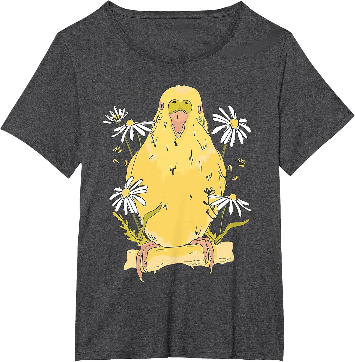 Parakeet with Daisy Yellow Parakeet T-Shirt - Dark Heather Grey