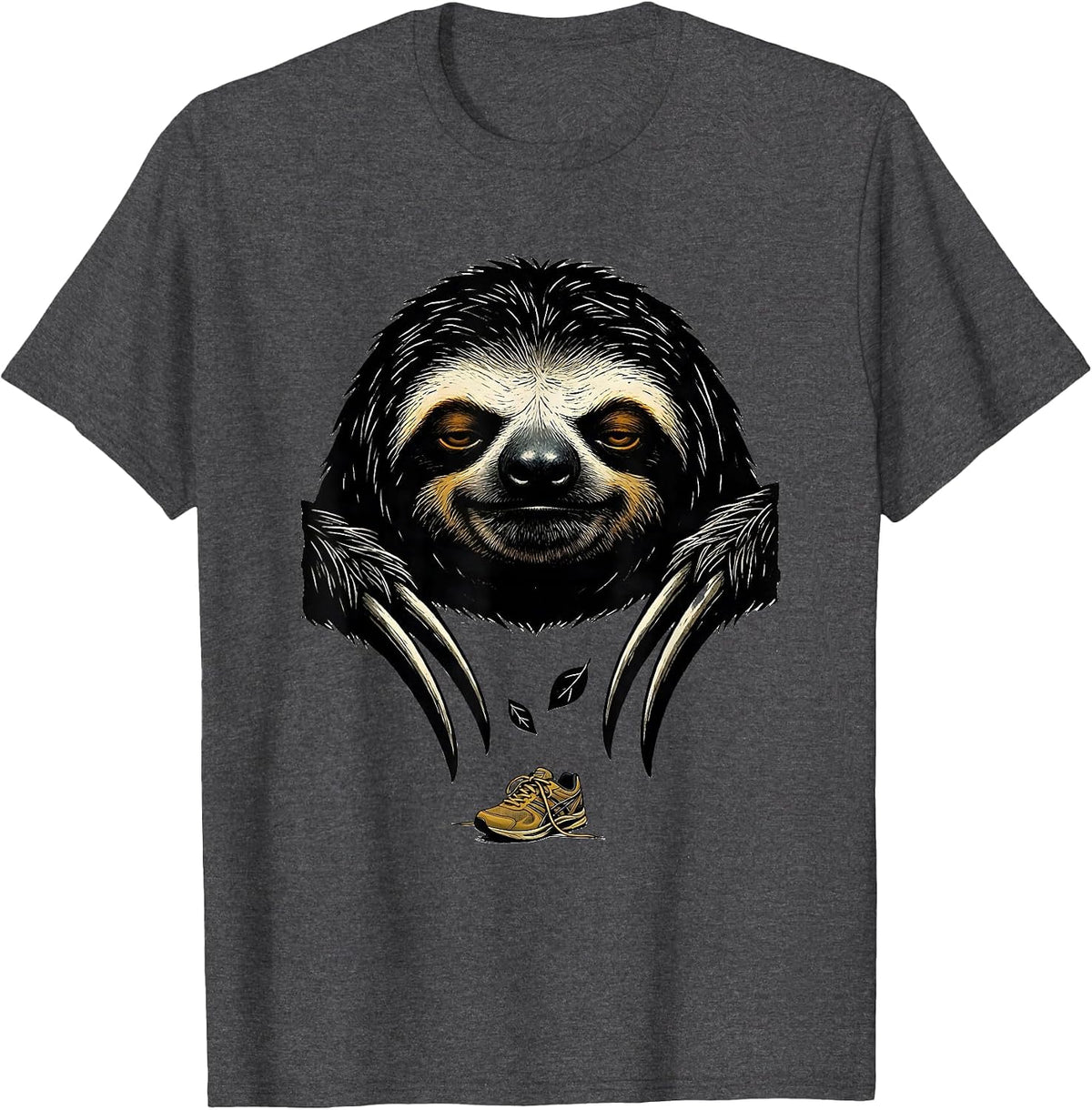 Men's Sloth Head Linocut Novelty Animal Humor T-Shirt - Dark Heather Grey