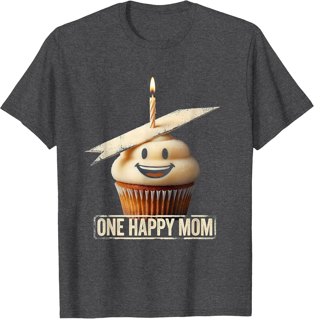 Men's One Happy Mom Rubber Stamp 1st Birthday Family Matching T-Shirt - Dark Heather Grey
