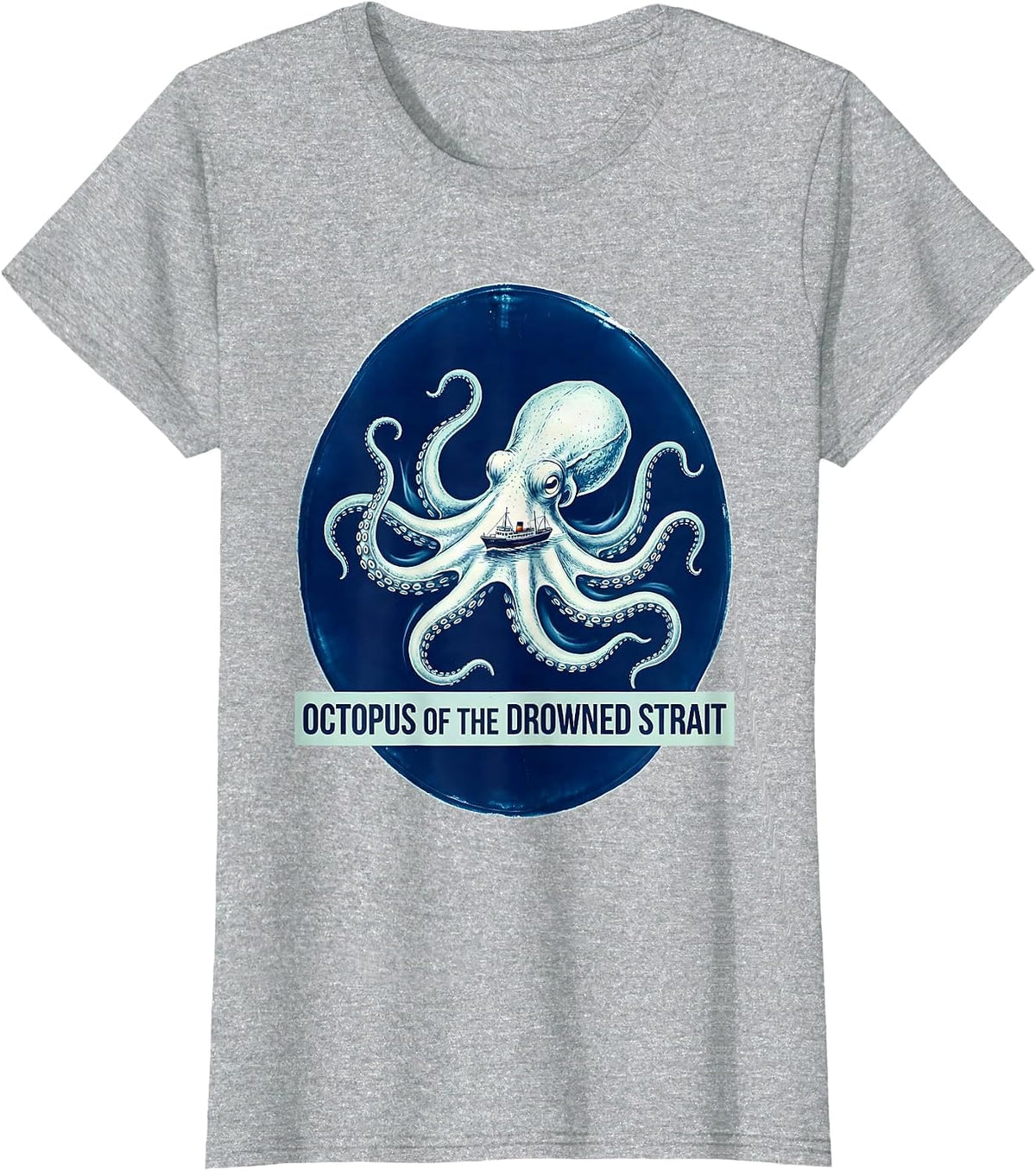 Women's Octopus of the Drowned Strait Cyanotype Ocean Animal Art T-Shirt - Heather Grey