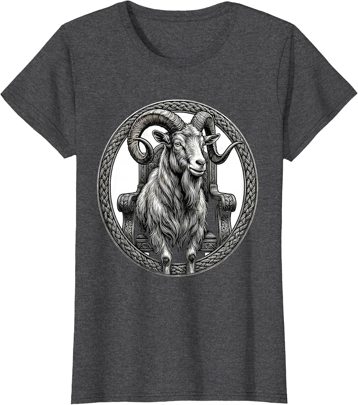Women's Old Goat King on Throne Illustration T-Shirt - Dark Heather Grey