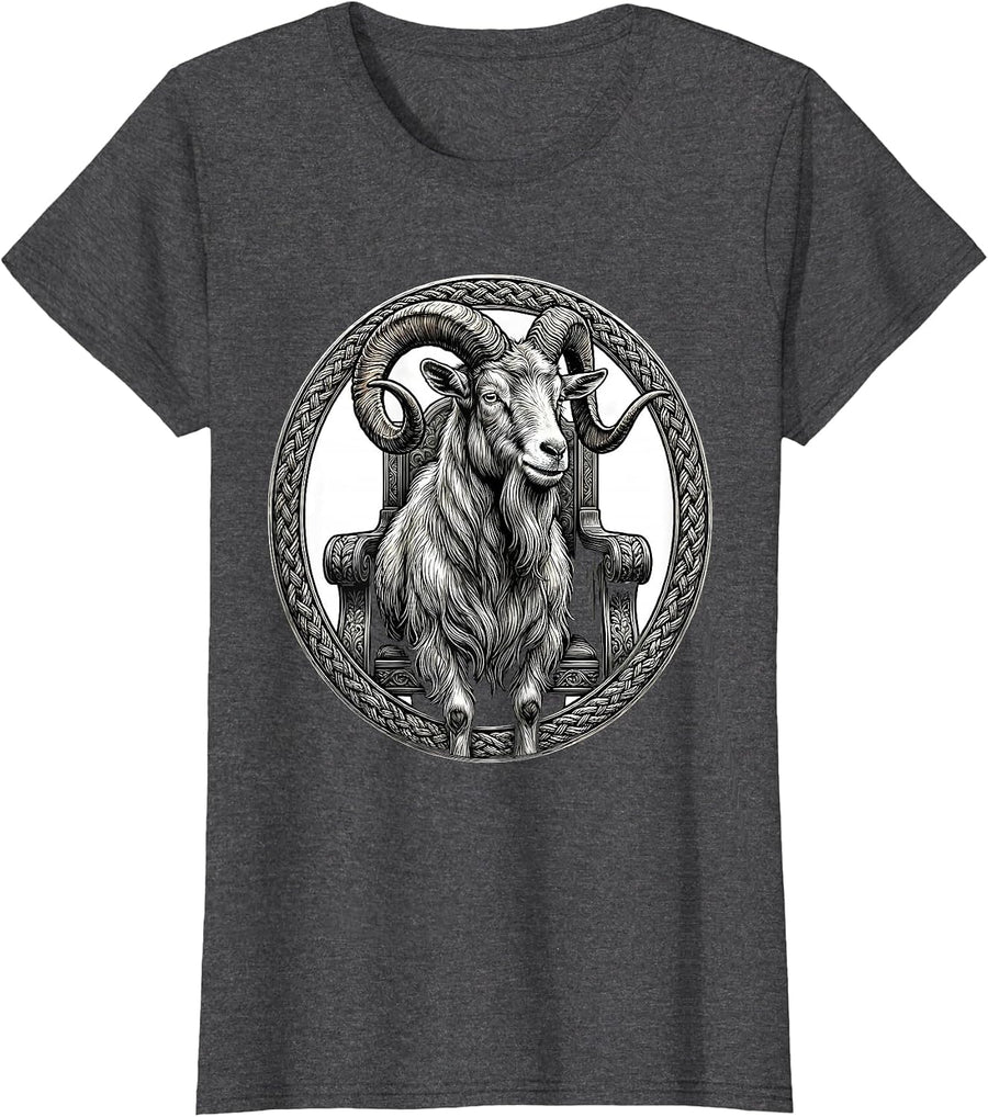 Women's Old Goat King on Throne Illustration T-Shirt - Dark Heather Grey