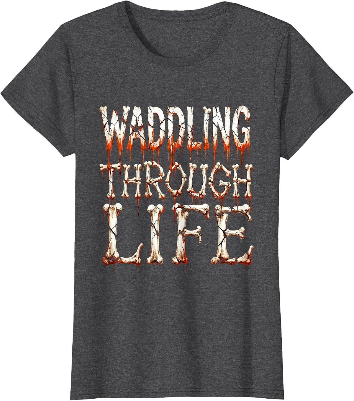 Women's Waddling Through Life Funny Penguin Design T-Shirt - Dark Heather Grey