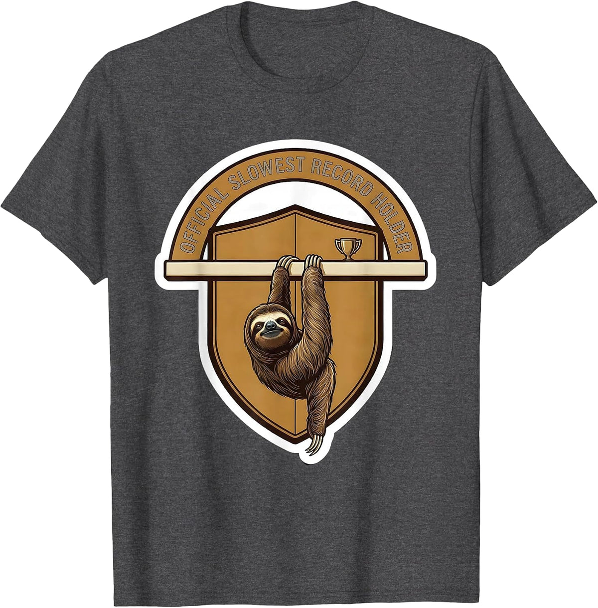 Men's Official Slowest Record Holder Funny Sloth Lover Novelty T-Shirt - Dark Heather Grey