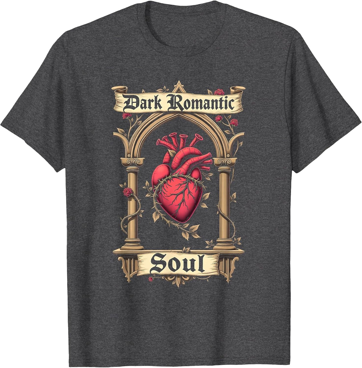 Dark Romantic Soul Gothic Design T-Shirt - Dark Heather Grey