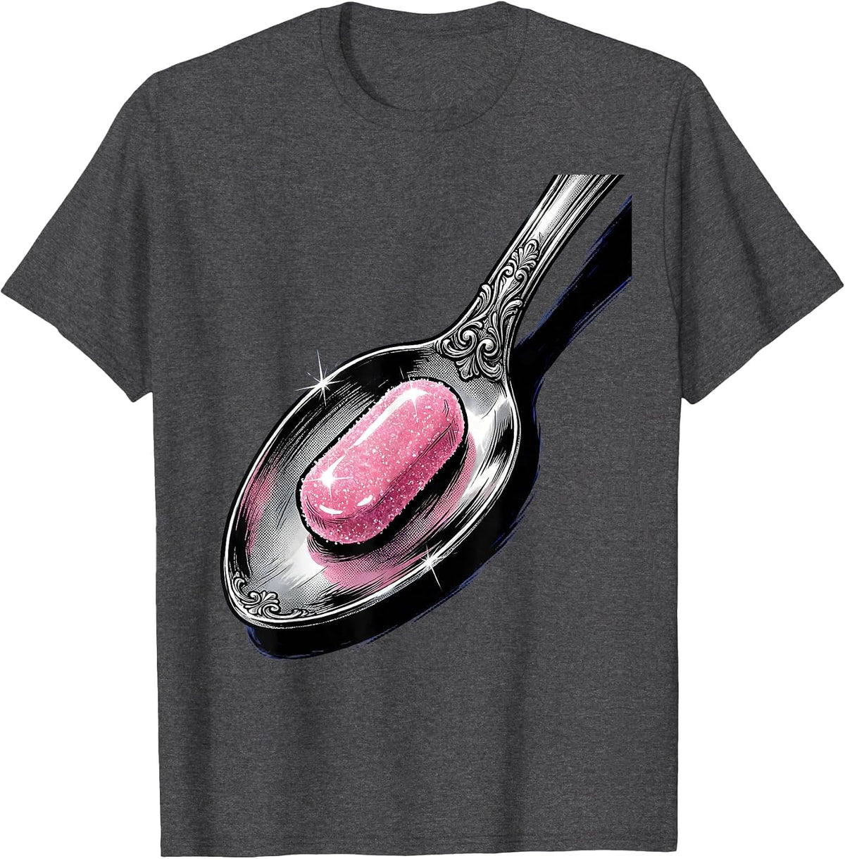 Men's White Lies Sugar-Coated Pill Ornate Spoon Design T-Shirt - Dark Heather Grey