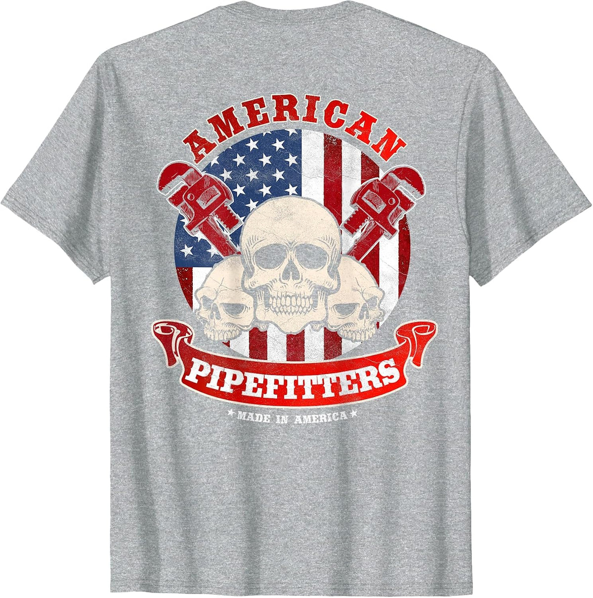 Pipefitter Gifts Funny Plumber Image On Back of Shirt T-Shirt - Heather Grey