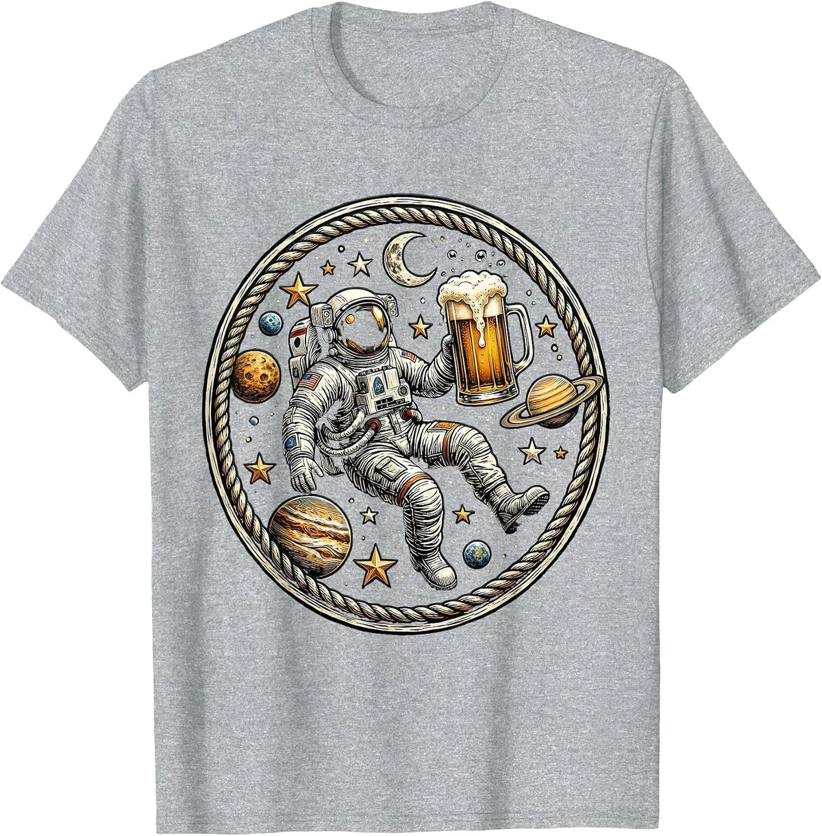 Men's Astronaut Floating With Beer in Outer Space T-Shirt - Heather Grey