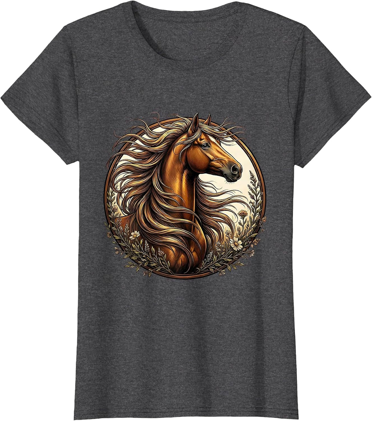 Women's Wild Horse Mane Flowing in the Wind Graphic T-Shirt - Dark Heather Grey