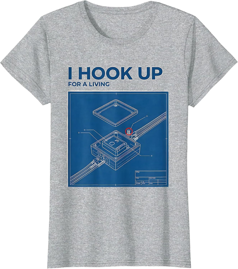 I Hook Up For A Living Funny Electrician Lineman Engineer T-Shirt - Heather Grey