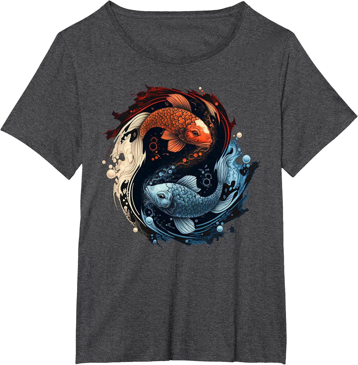 Koi Fish Yin Yang T-Shirt - Dark Heather Grey