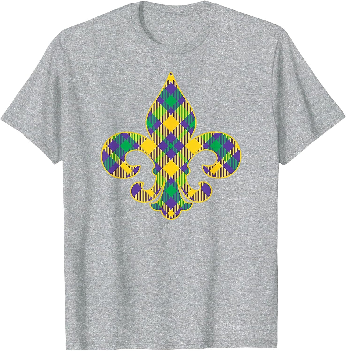 Plaid Mardi Gras Fleur De LYS Symbol T-Shirt - Heather Grey