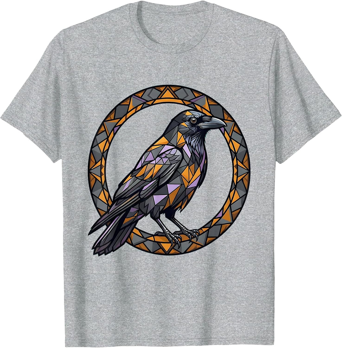 Men's Crow Geometric Tattoo Art Illustration T-Shirt - Heather Grey