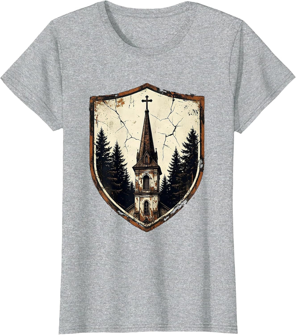 Women's God Family Country Old Church Steeple Design T-Shirt - Heather Grey