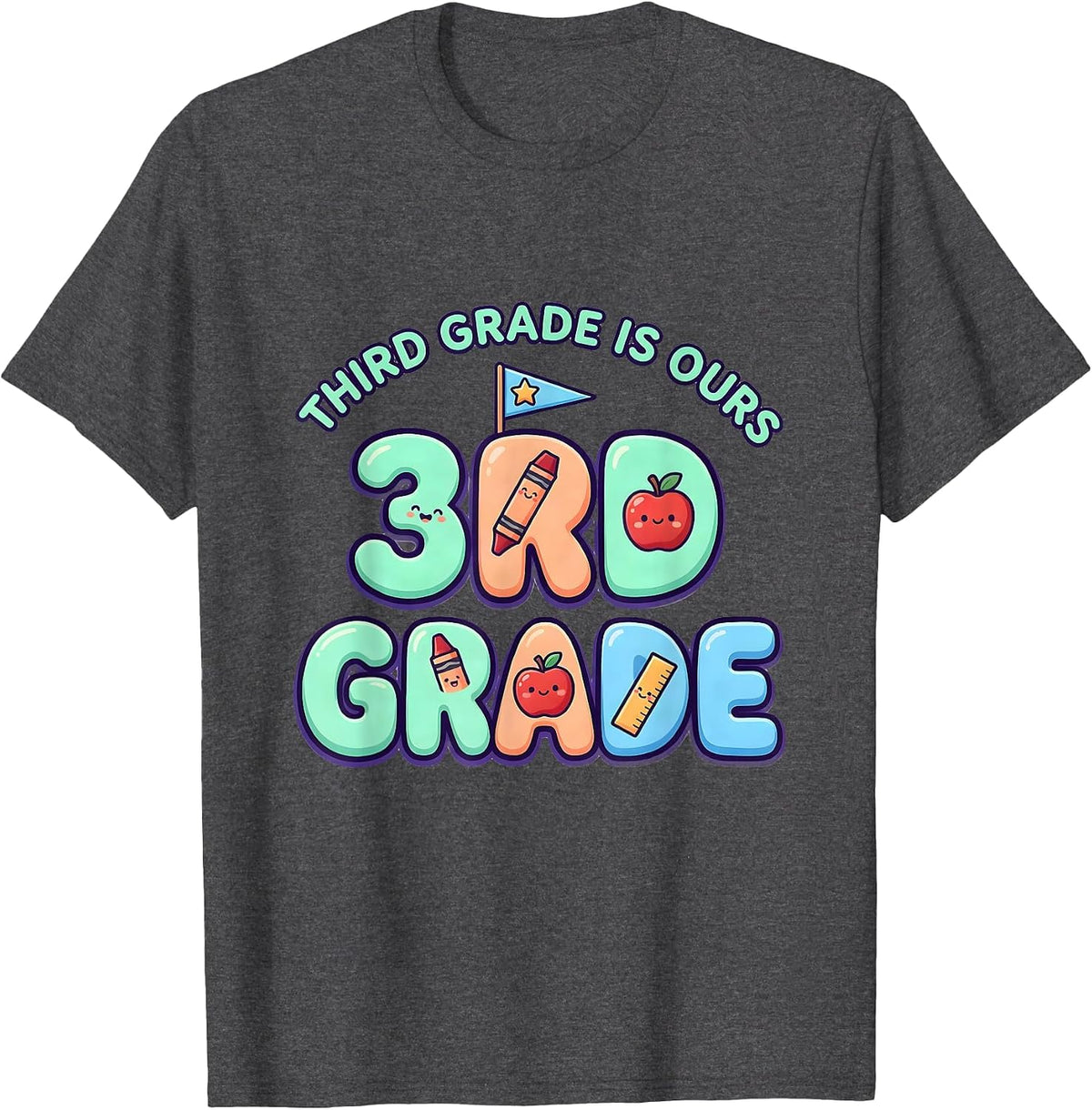 Third Grade Is Ours Cute Kawaii Teacher Back To School T-Shirt - Dark Heather Grey