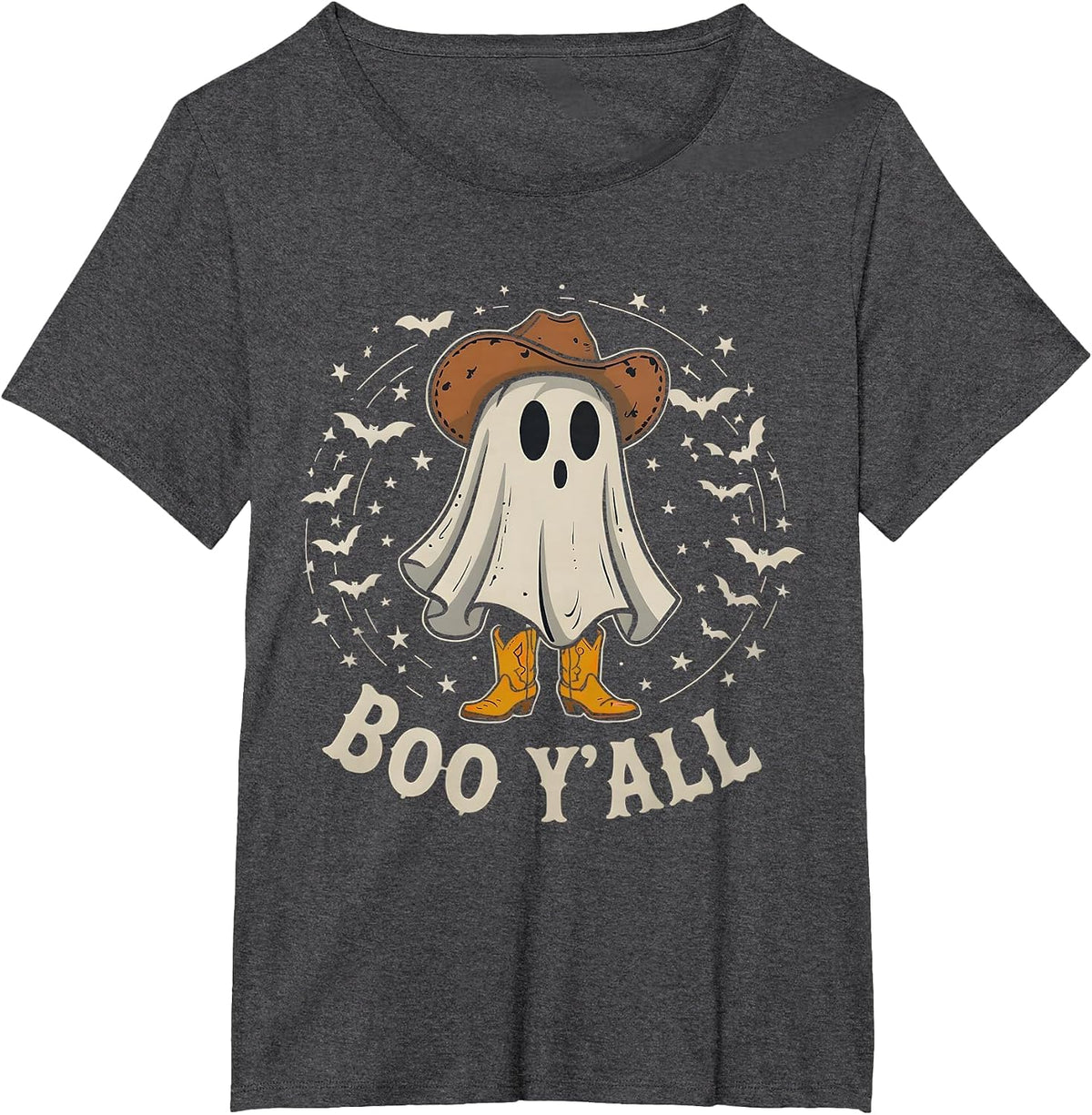 Western Country Halloween Southern Retro Ghost Boo Y'all T-Shirt - Dark Heather Grey