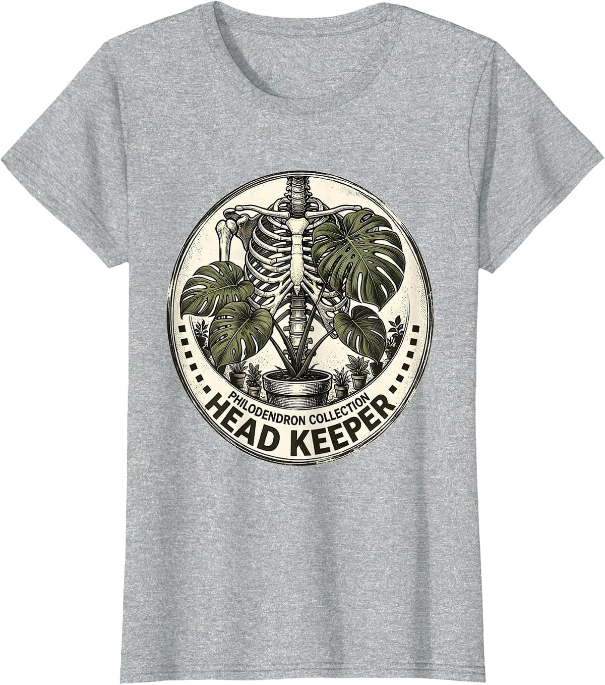 Philodendron Collection Head Keeper Skeleton Plant Lover T-Shirt - Heather Grey