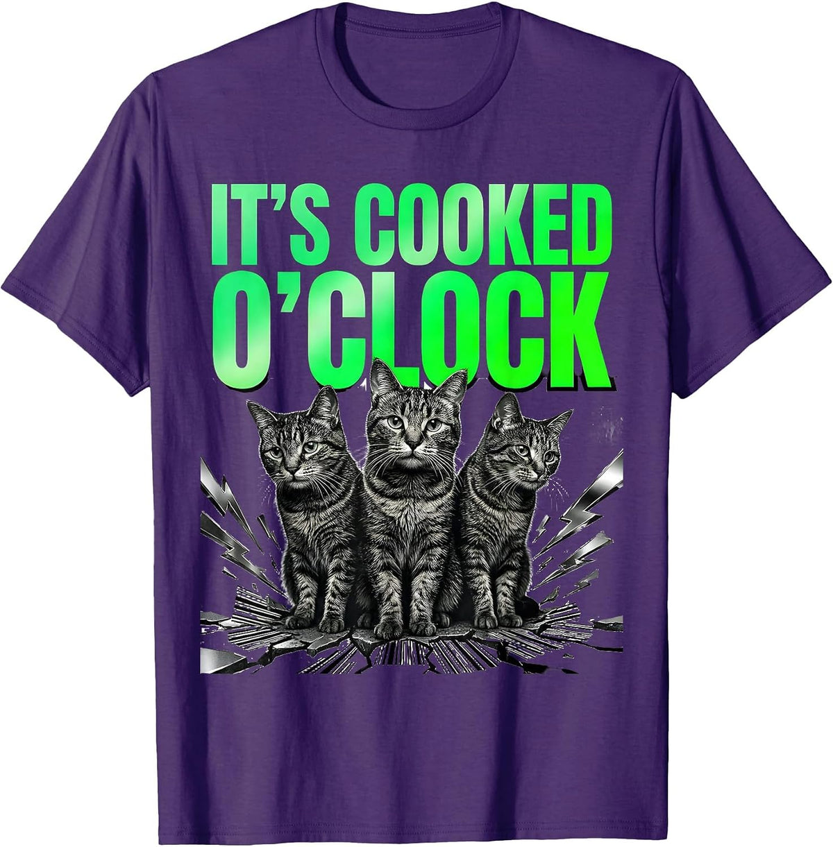 It's Cooked O'Clock Funny Cat Meme Bootleg Graphic T-Shirt - Purple